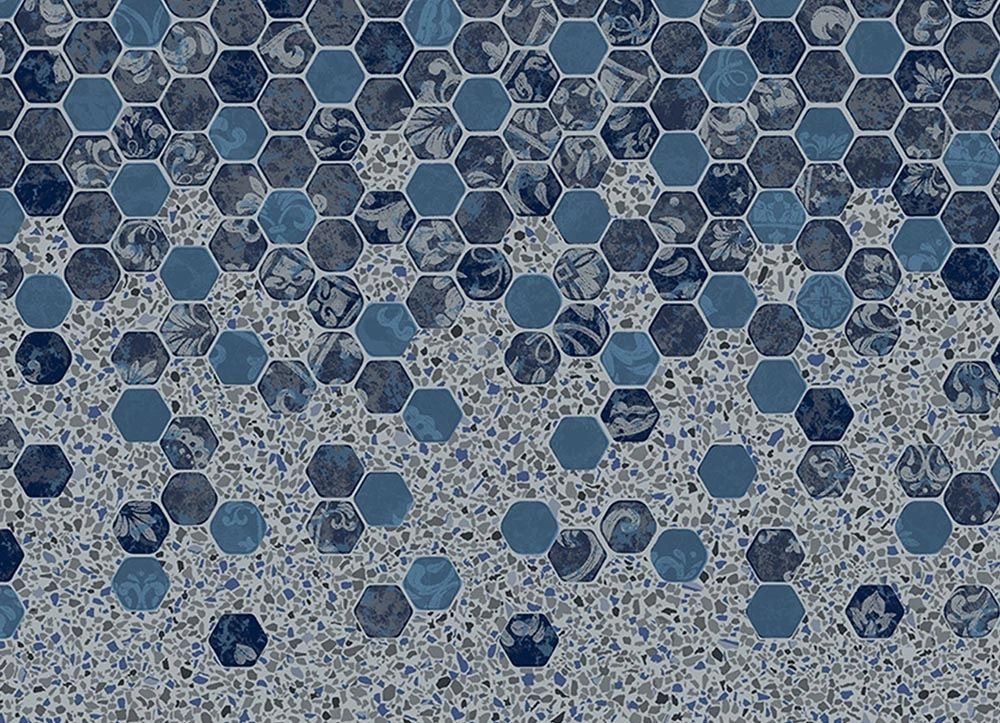 Falling Esagono / Grey Crystal vinyl pool liner pattern